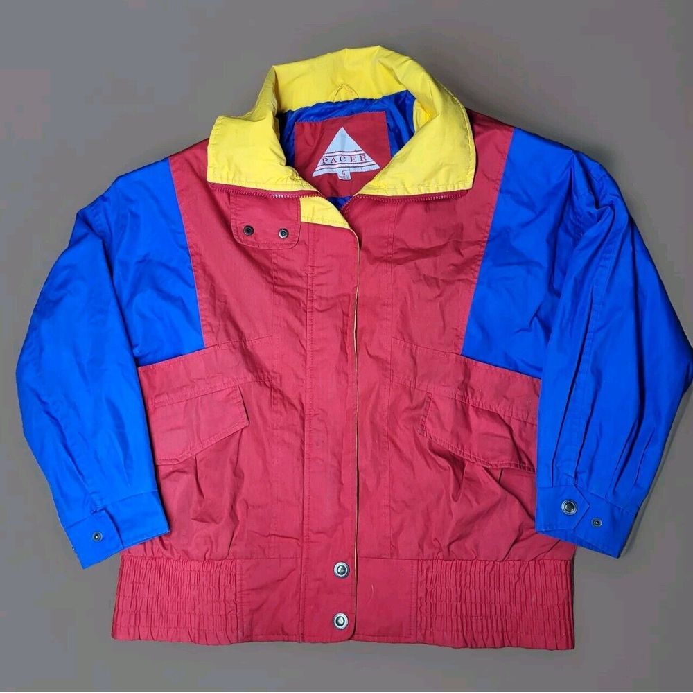 Vintage Pacer 90s Primary Color Block Jacket Mens Size Small Coat Red Blue Retro